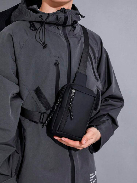 Men's Minimalist Chest Bag Black Sling Crossbody Bag Versatile Small Backpack Sports Leisure Waist Pack Travel Business Outdoor Casual