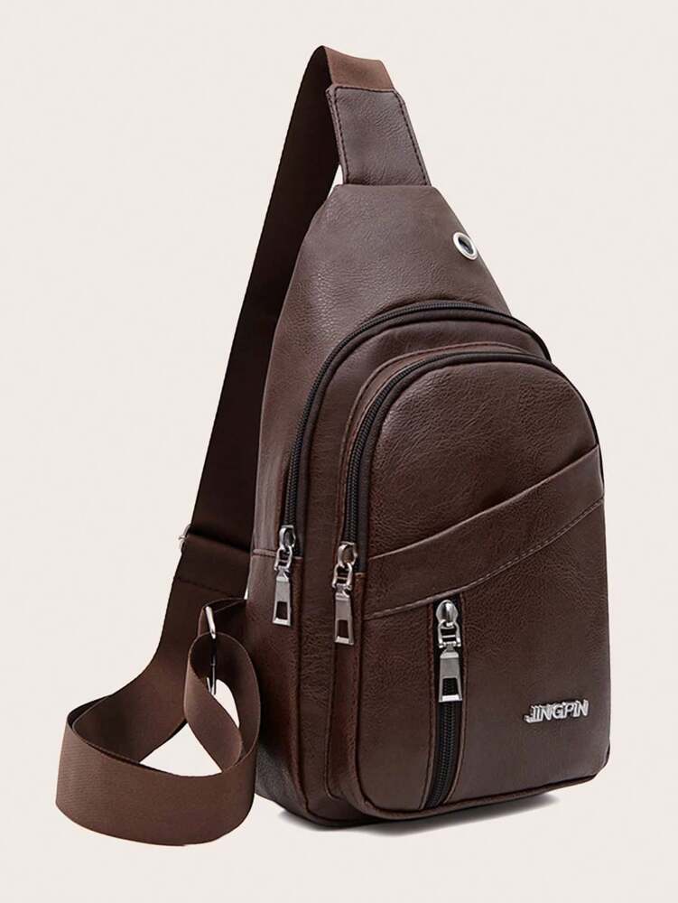 Men's Vintage Fanny Pack Waist Bag With Headphone Jack Adjustable Strap Multi Pocket Casual Crossbody Chest Bag Hiking Cycling Travel