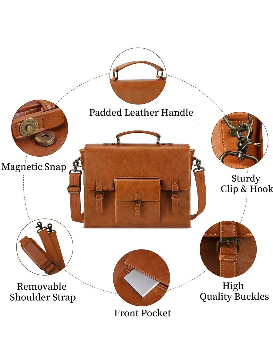 Men's NEWHEY Messenger Bag 15.6 Inch Waterproof Vintage Leather Laptop Briefcase Large Capacity Office Travel Satchel Shoulder Gift