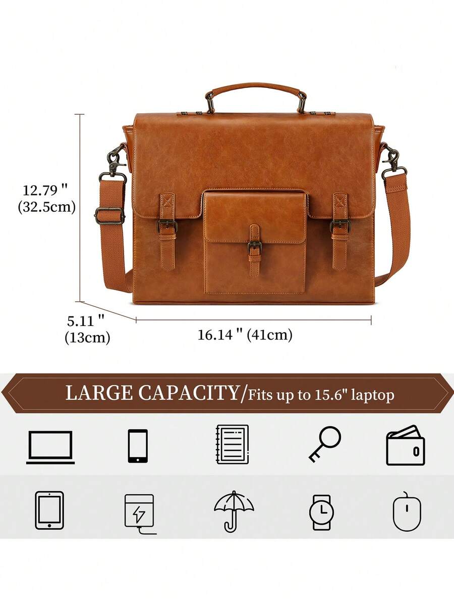 Men's NEWHEY Messenger Bag 15.6 Inch Waterproof Vintage Leather Laptop Briefcase Large Capacity Office Travel Satchel Shoulder Gift