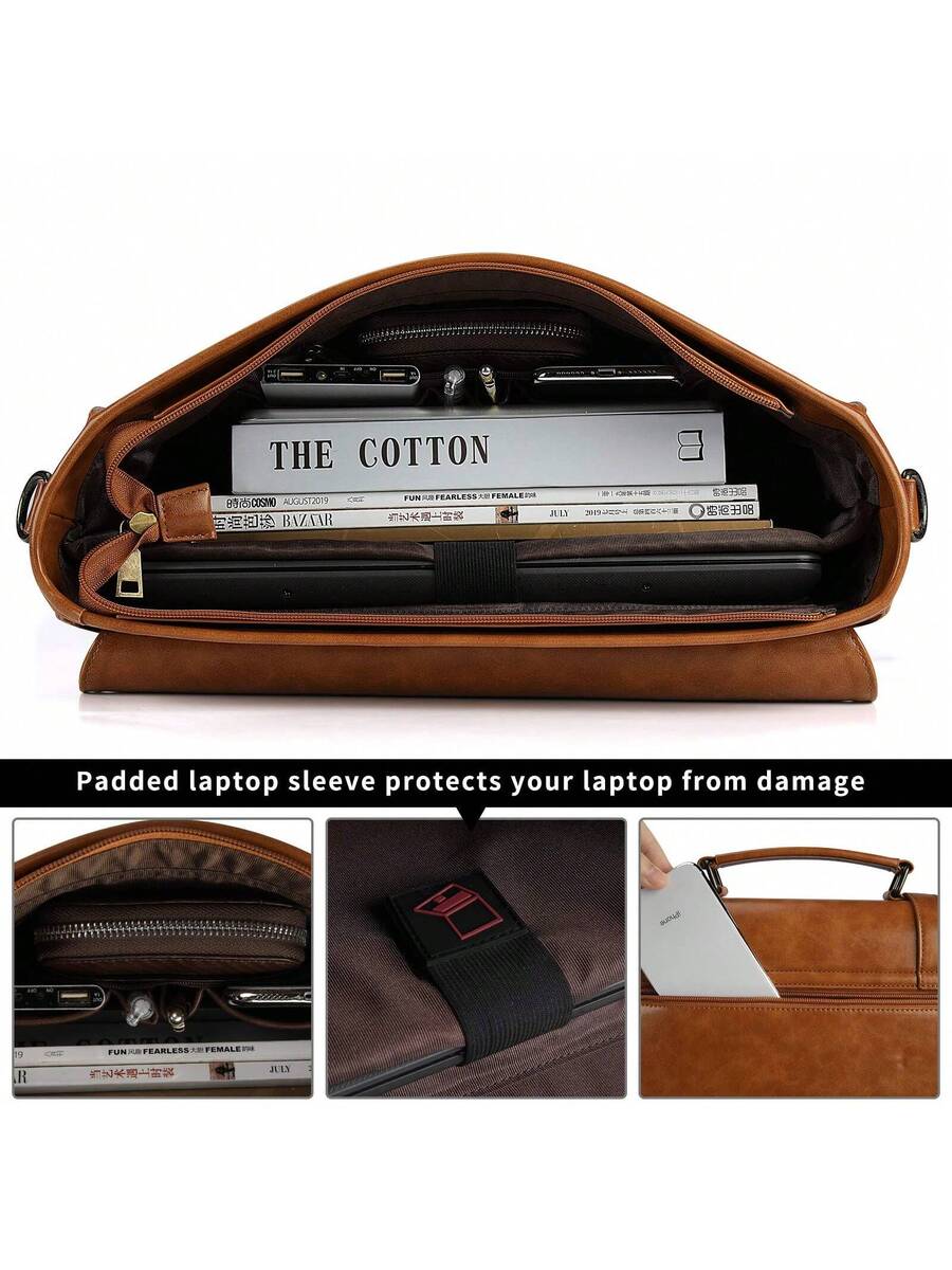 Men's Messenger Bag Briefcase 15.6 Inch Waterproof Leather Laptop Satchel Shoulder Bag Business School Travel Notebook Office Bag