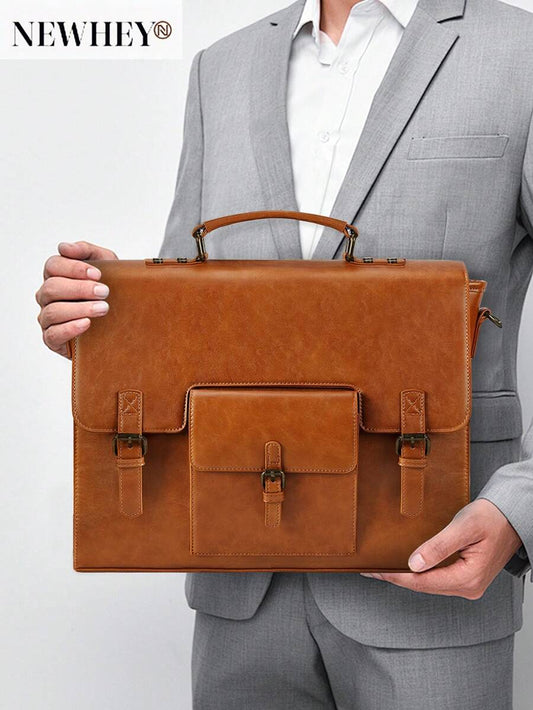 Men's NEWHEY Messenger Bag 15.6 Inch Waterproof Vintage Leather Laptop Briefcase Large Capacity Office Travel Satchel Shoulder Gift