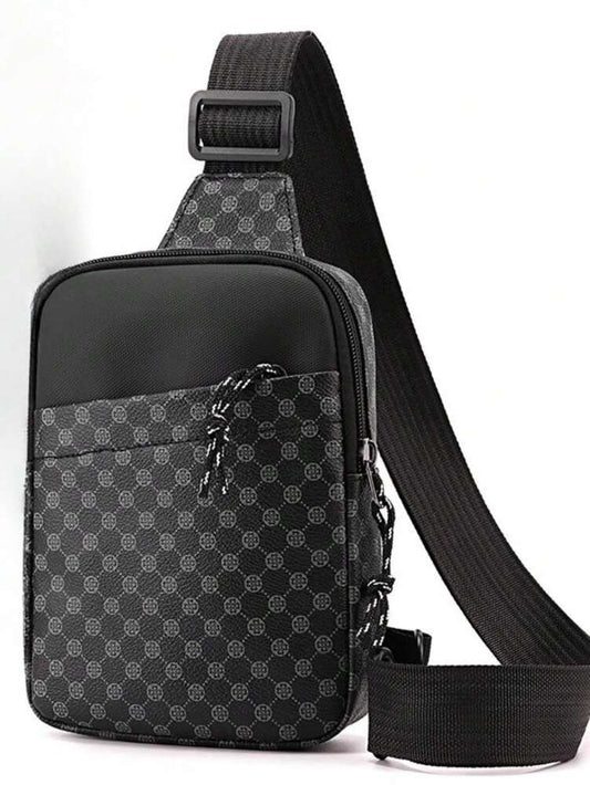 Men's PU Shoulder Bag Black Flower Print Crossbody Chest Bag Stylish Travel Business Commute Bag School University Graduation Gift