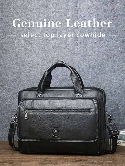 Men's Top Grain Leather Briefcase Vintage Messenger Bag Single Shoulder Crossbody Business Computer Work Travel Office Laptop Handbag