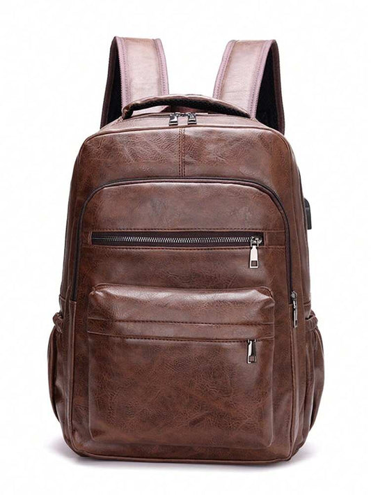 Men's Retro Oil Wax Leather Backpack Vintage Texture Brown Large Capacity Casual Travel Bag Multi Pocket Outdoor Business School Satchel
