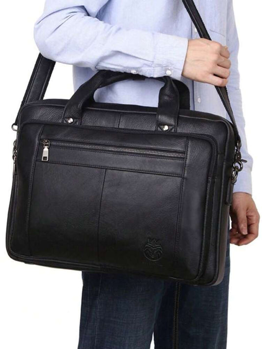 Men's Leather Business Briefcase 16 Inch Laptop Bag Handheld Shoulder Messenger Office Bag Work Computer Satchel Classic Vintage Style