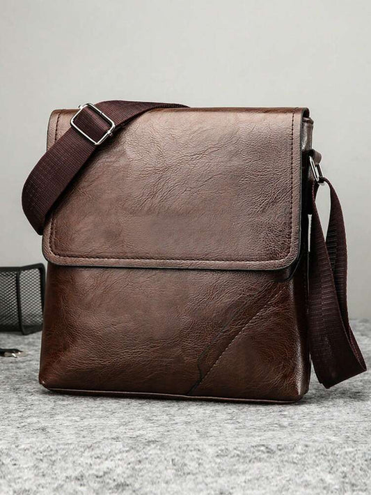 Men's Coffee Color PU Leather Shoulder Messenger Bag Lightweight Business Crossbody Sling Bag Versatile Travel Briefcase Tote Satchel