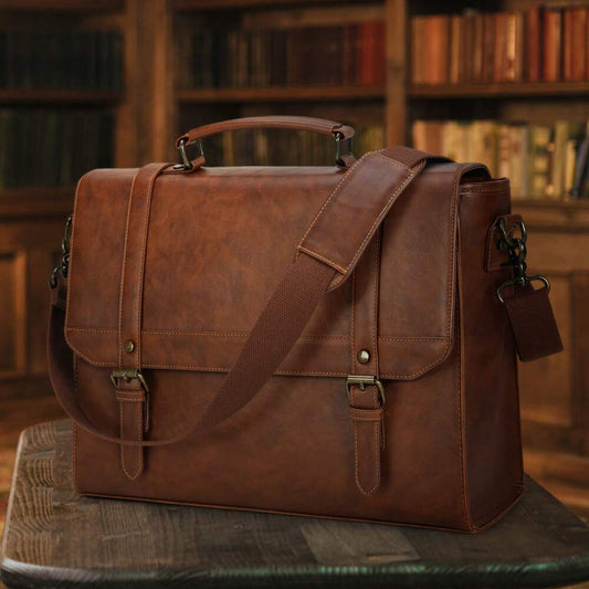 Men's NEWHEY Messenger Bag 15.6 Inch Vintage Leather Waterproof Laptop Briefcase Business Travel Computer Satchel Shoulder Tote Gift