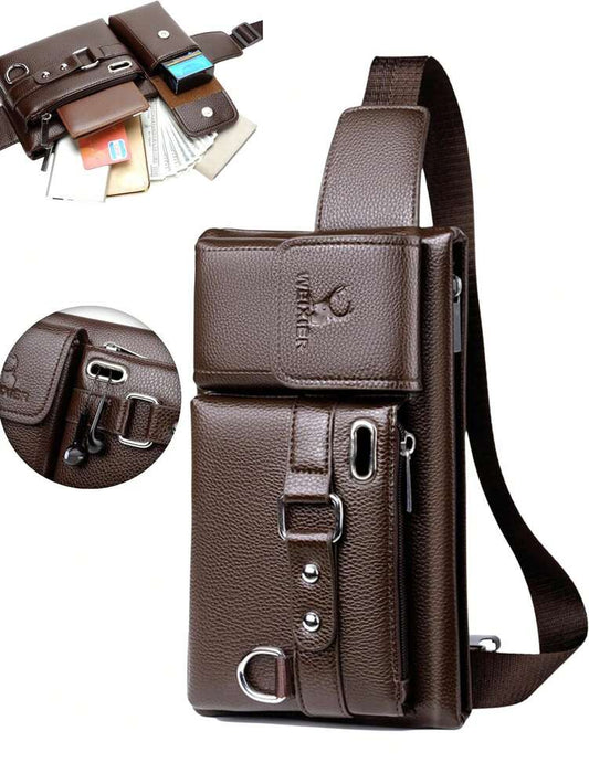 Men's Crossbody Chest Bag Waist Bag Shoulder Bag PU Leather Multi Compartment Sports Belt Bag Phone Purse Casual Travel Gift For Men