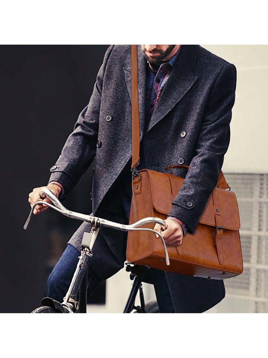 Men's Messenger Bag Briefcase 15.6 Inch Waterproof Leather Laptop Satchel Shoulder Bag Business School Travel Notebook Office Bag