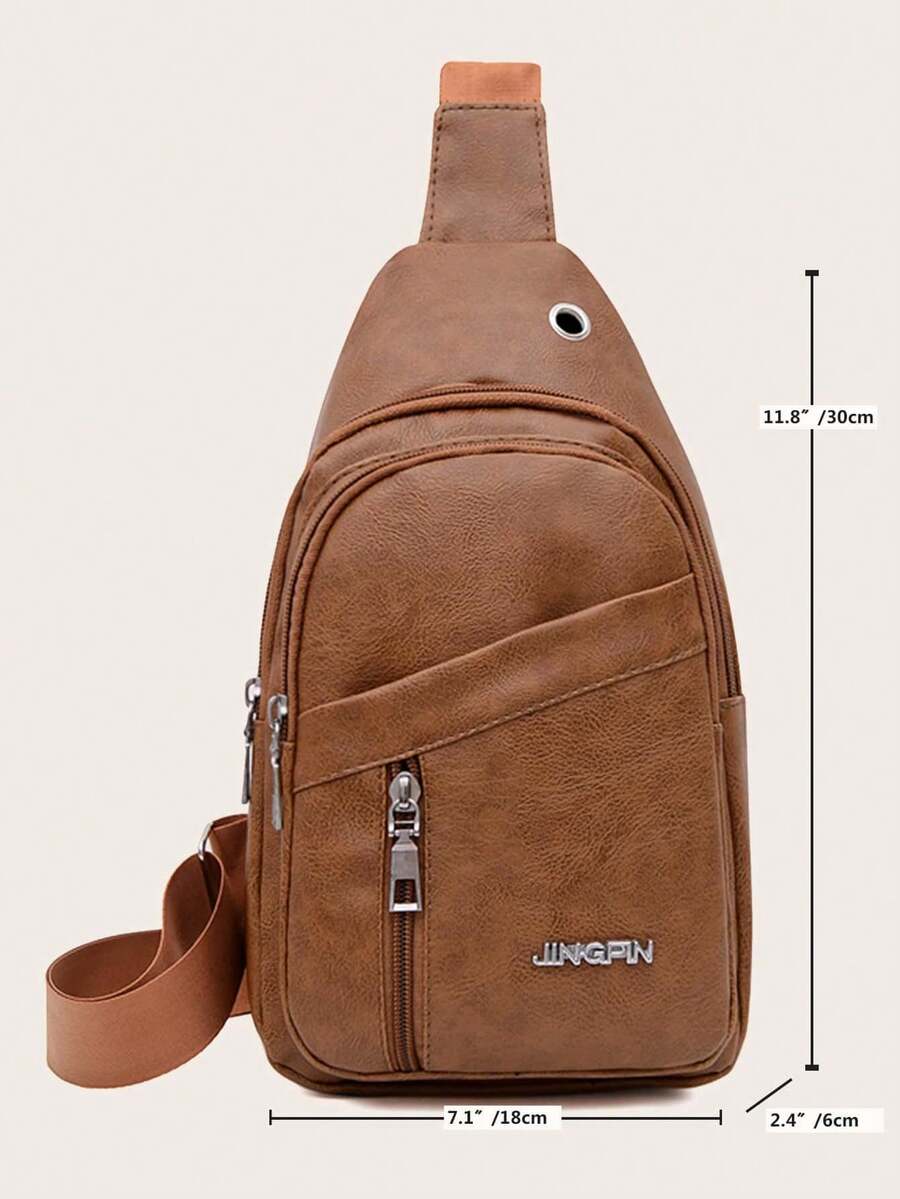Men's Vintage Fanny Pack Waist Bag With Headphone Jack Adjustable Strap Multi Pocket Casual Crossbody Chest Bag Hiking Cycling Travel