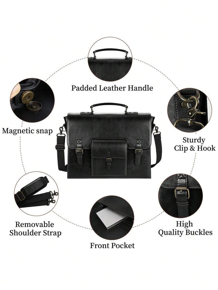 Men's NEWHEY Messenger Bag 15.6 Inch Waterproof Vintage Leather Laptop Briefcase Large Capacity Office Travel Satchel Shoulder Gift
