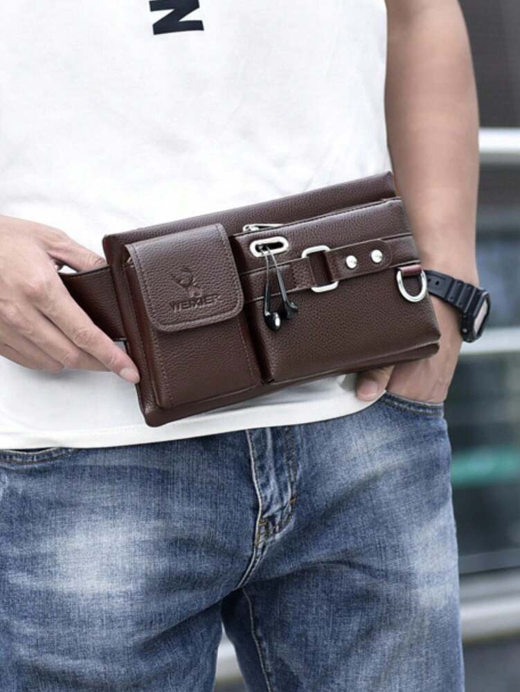 Men's Crossbody Chest Bag Waist Bag Shoulder Bag PU Leather Multi Compartment Sports Belt Bag Phone Purse Casual Travel Gift For Men