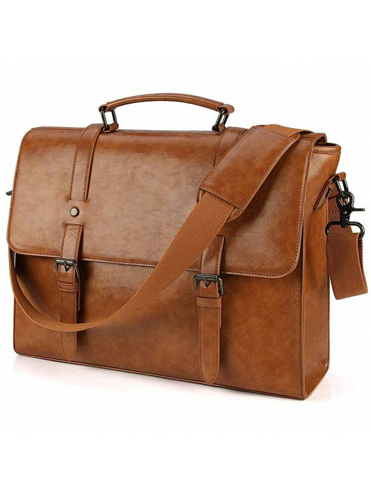 Men's Messenger Bag Briefcase 15.6 Inch Waterproof Leather Laptop Satchel Shoulder Bag Business School Travel Notebook Office Bag