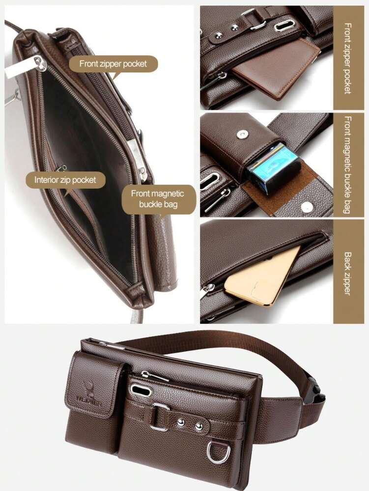 Men's Crossbody Chest Bag Waist Bag Shoulder Bag PU Leather Multi Compartment Sports Belt Bag Phone Purse Casual Travel Gift For Men