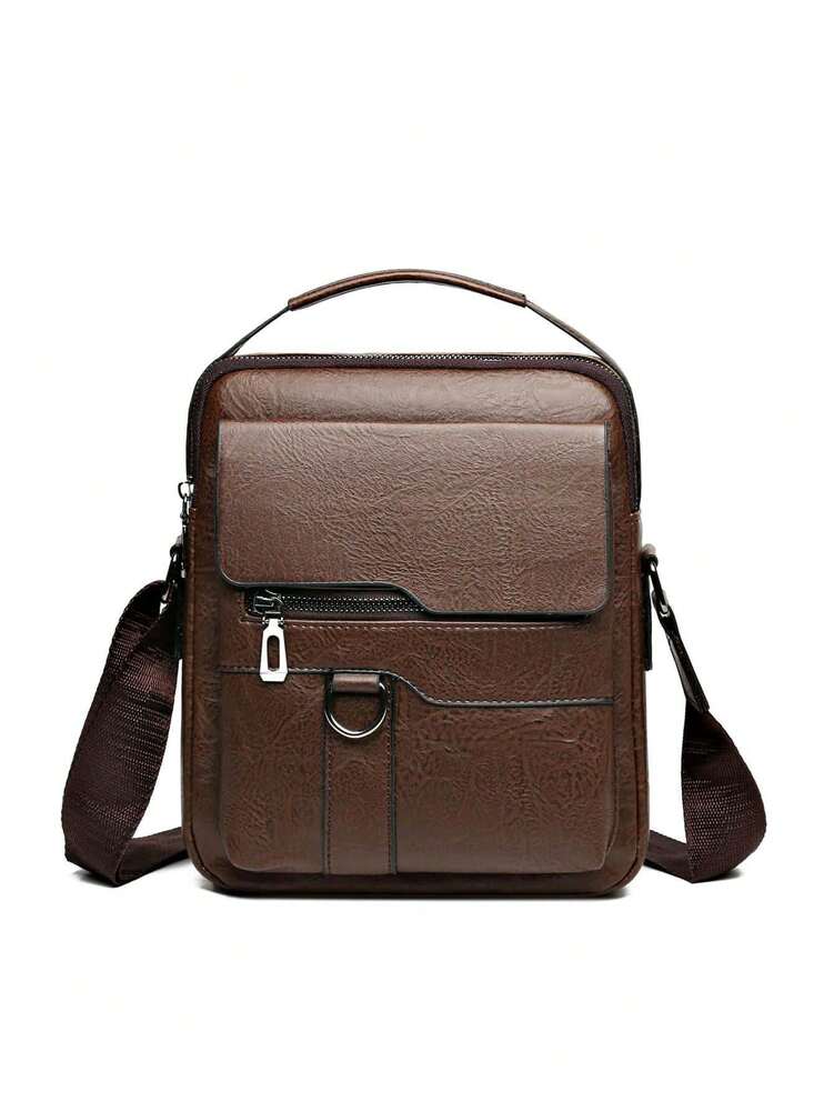 Men's Coffee Color PU Leather Shoulder Messenger Bag Lightweight Business Crossbody Sling Bag Versatile Travel Briefcase Tote Satchel