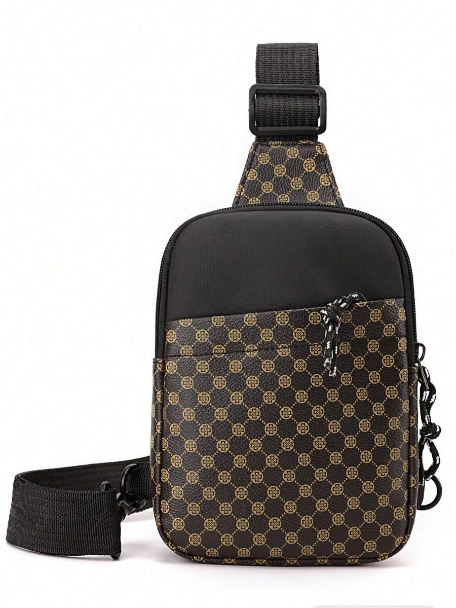 Men's PU Shoulder Bag Black Flower Print Crossbody Chest Bag Stylish Travel Business Commute Bag School University Graduation Gift