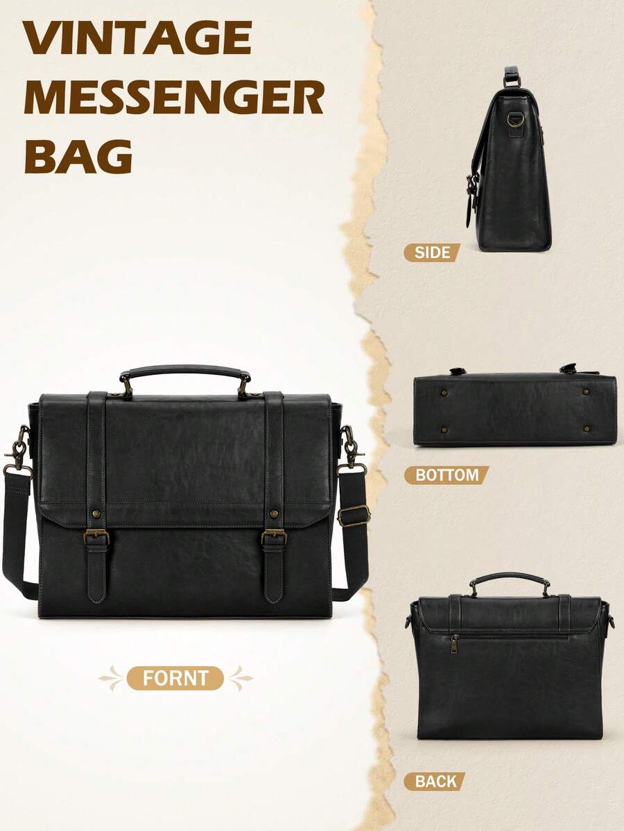 Men's NEWHEY Messenger Bag 15.6 Inch Vintage Leather Waterproof Laptop Briefcase Business Travel Computer Satchel Shoulder Tote Gift