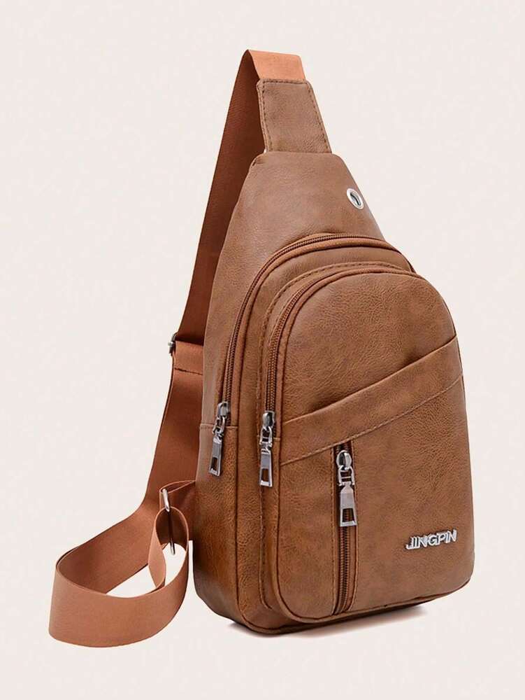 Men's Vintage Fanny Pack Waist Bag With Headphone Jack Adjustable Strap Multi Pocket Casual Crossbody Chest Bag Hiking Cycling Travel