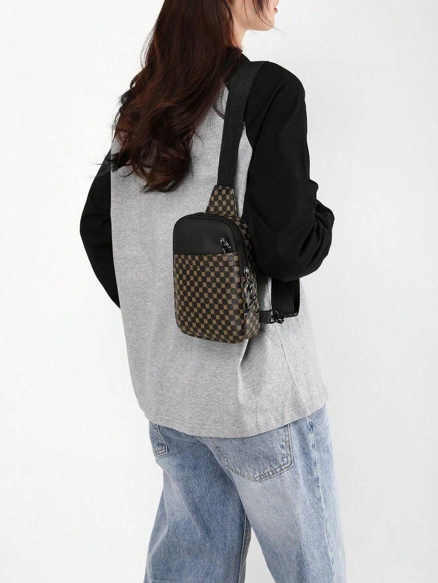 Men's PU Shoulder Bag Black Flower Print Crossbody Chest Bag Stylish Travel Business Commute Bag School University Graduation Gift