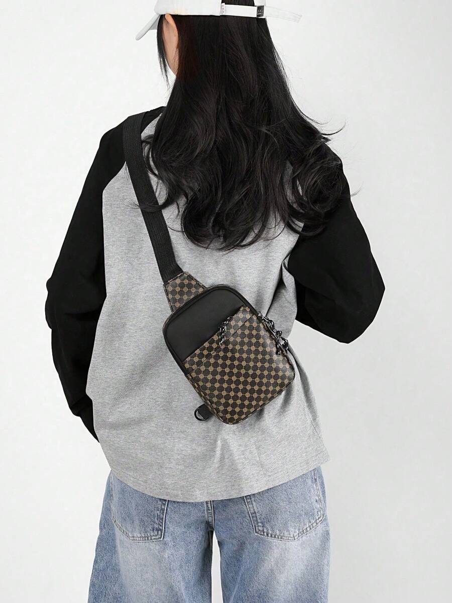 Men's PU Shoulder Bag Black Flower Print Crossbody Chest Bag Stylish Travel Business Commute Bag School University Graduation Gift