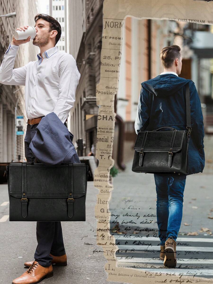 Men's NEWHEY Messenger Bag 15.6 Inch Vintage Leather Waterproof Laptop Briefcase Business Travel Computer Satchel Shoulder Tote Gift