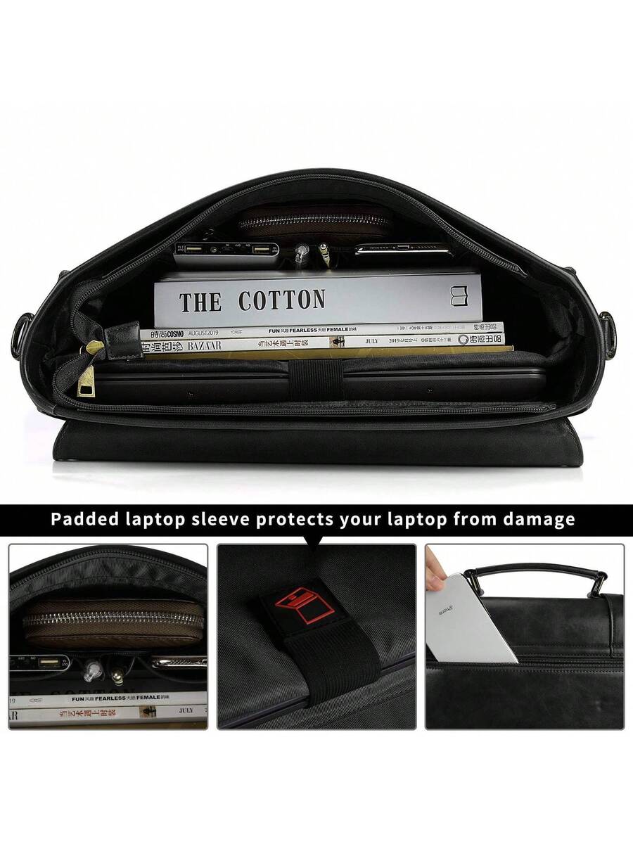 Men's Messenger Bag Briefcase 15.6 Inch Waterproof Leather Laptop Satchel Shoulder Bag Business School Travel Notebook Office Bag