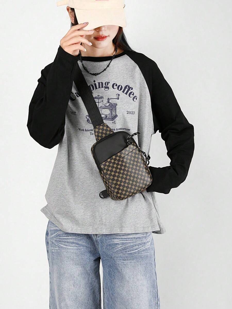 Men's PU Shoulder Bag Black Flower Print Crossbody Chest Bag Stylish Travel Business Commute Bag School University Graduation Gift