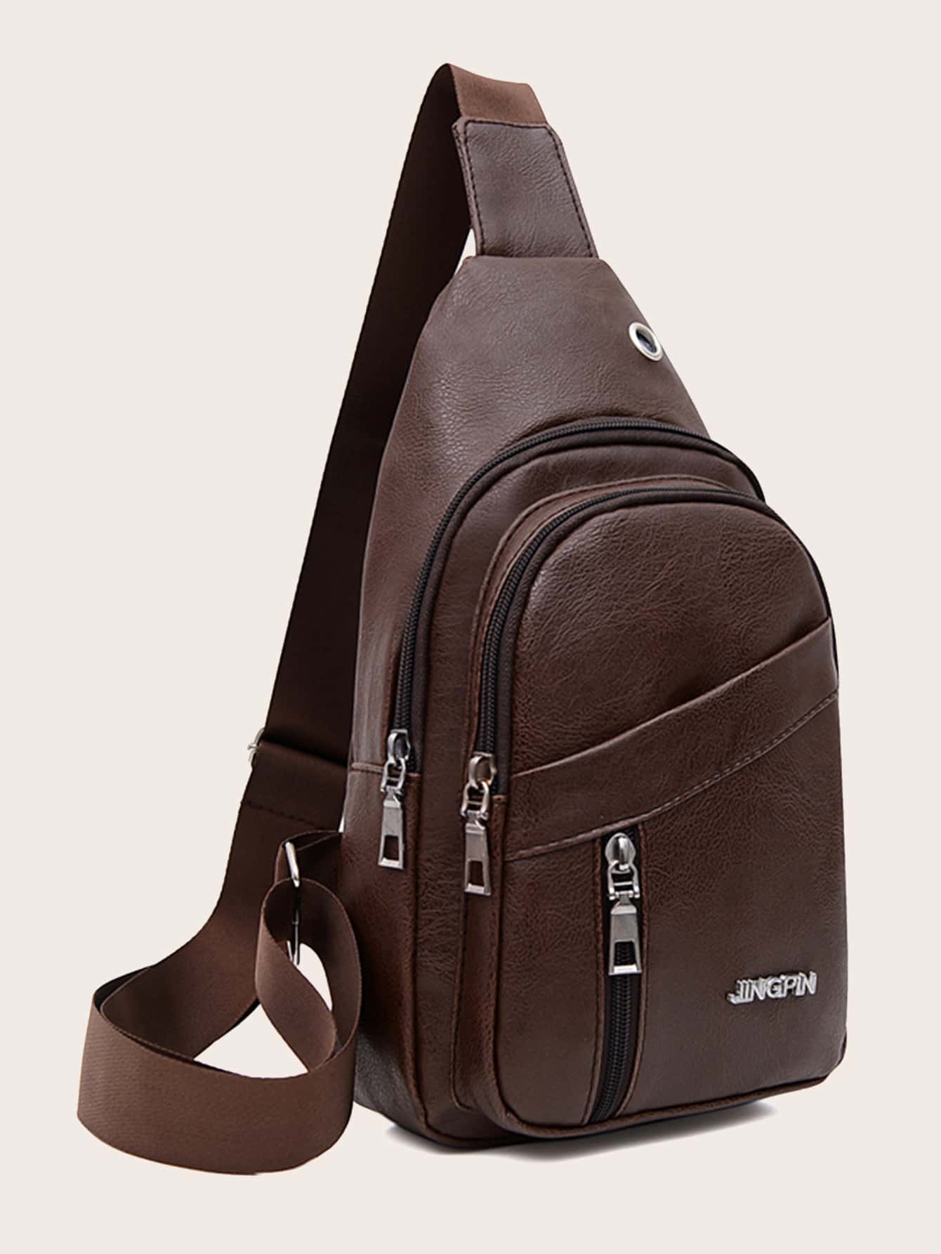 Men's Vintage Fanny Pack Waist Bag With Headphone Jack Adjustable Strap Multi Pocket Casual Crossbody Chest Bag Hiking Cycling Travel