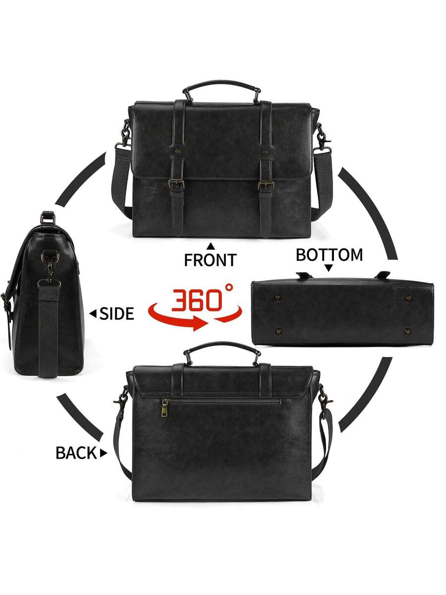 Men's Messenger Bag Briefcase 15.6 Inch Waterproof Leather Laptop Satchel Shoulder Bag Business School Travel Notebook Office Bag