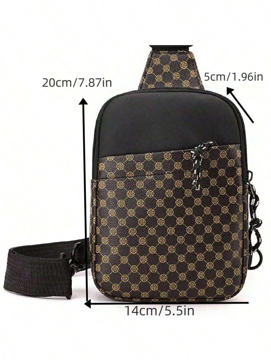 Men's PU Shoulder Bag Black Flower Print Crossbody Chest Bag Stylish Travel Business Commute Bag School University Graduation Gift