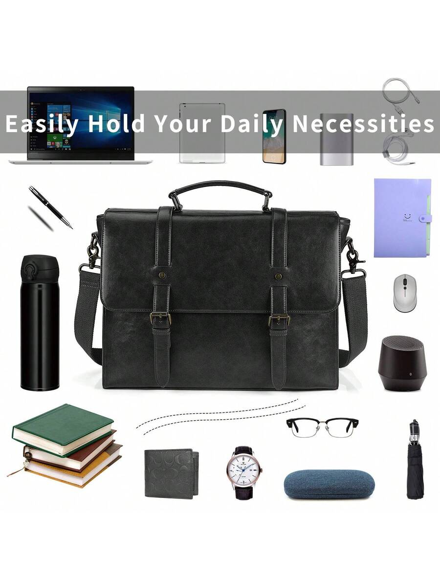 Men's Messenger Bag Briefcase 15.6 Inch Waterproof Leather Laptop Satchel Shoulder Bag Business School Travel Notebook Office Bag