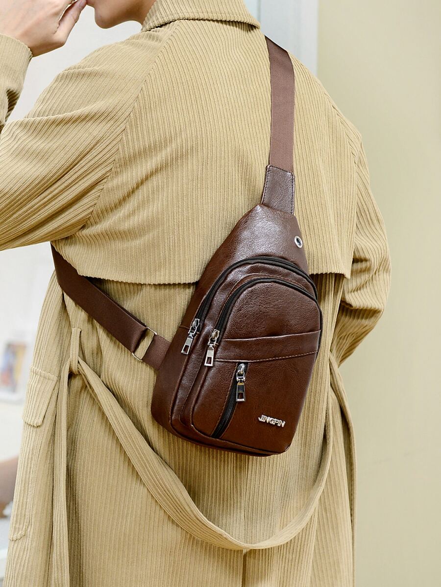 Men's Vintage Fanny Pack Waist Bag With Headphone Jack Adjustable Strap Multi Pocket Casual Crossbody Chest Bag Hiking Cycling Travel
