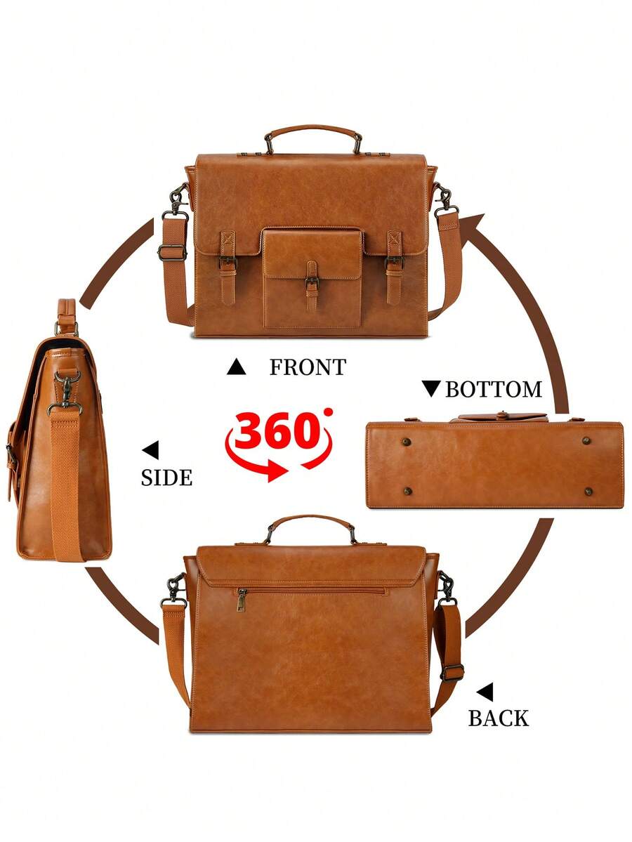Men's NEWHEY Messenger Bag 15.6 Inch Waterproof Vintage Leather Laptop Briefcase Large Capacity Office Travel Satchel Shoulder Gift