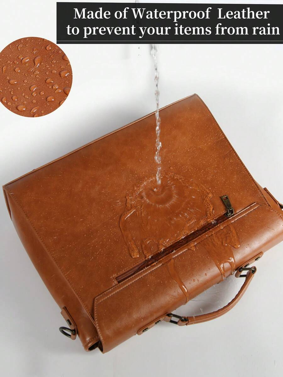 Men's NEWHEY Messenger Bag 15.6 Inch Waterproof Vintage Leather Laptop Briefcase Large Capacity Office Travel Satchel Shoulder Gift