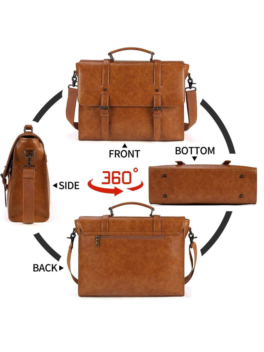 Men's Messenger Bag Briefcase 15.6 Inch Waterproof Leather Laptop Satchel Shoulder Bag Business School Travel Notebook Office Bag