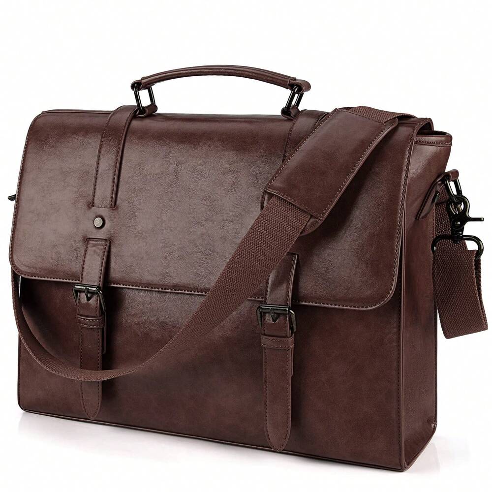 Men's Messenger Bag Briefcase 15.6 Inch Waterproof Leather Laptop Satchel Shoulder Bag Business School Travel Notebook Office Bag