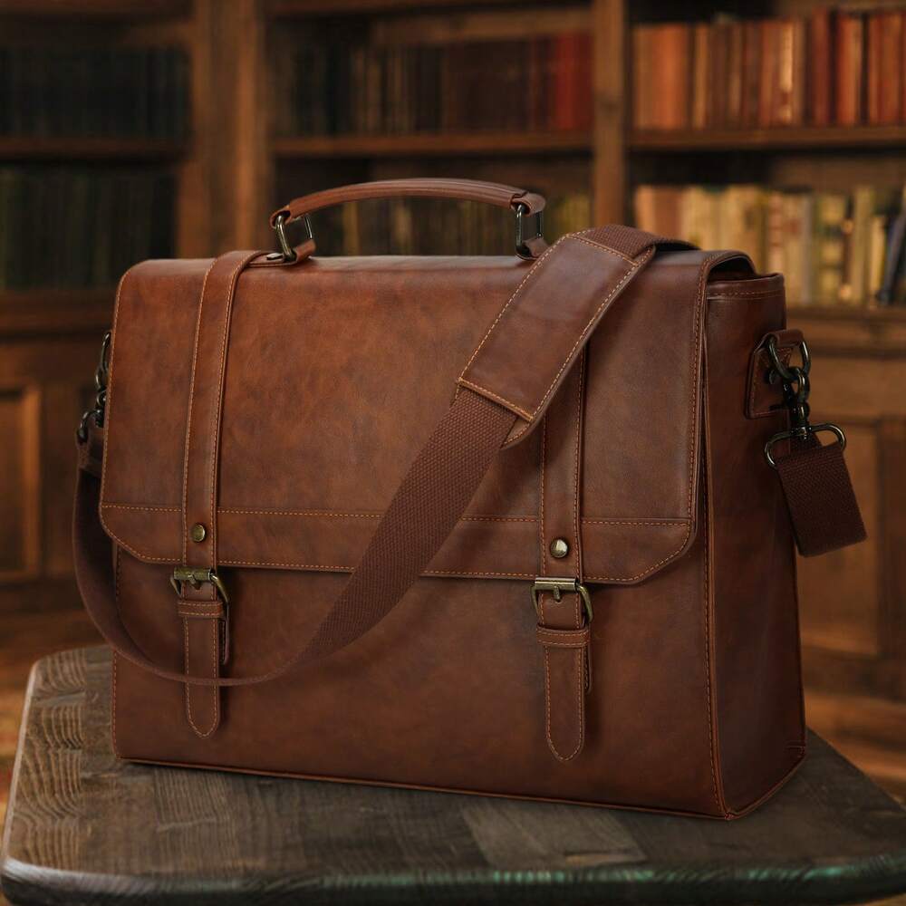 Men's NEWHEY Messenger Bag 15.6 Inch Vintage Leather Waterproof Laptop Briefcase Business Travel Computer Satchel Shoulder Tote Gift