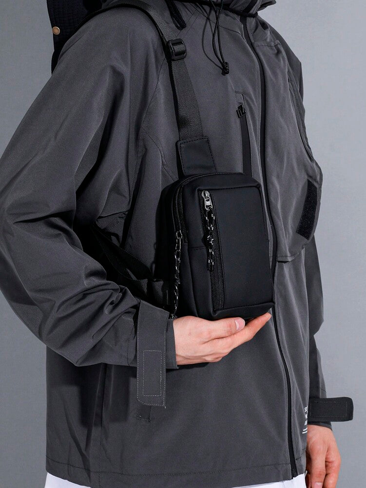 Men's Minimalist Chest Bag Black Sling Crossbody Bag Versatile Small Backpack Sports Leisure Waist Pack Travel Business Outdoor Casual