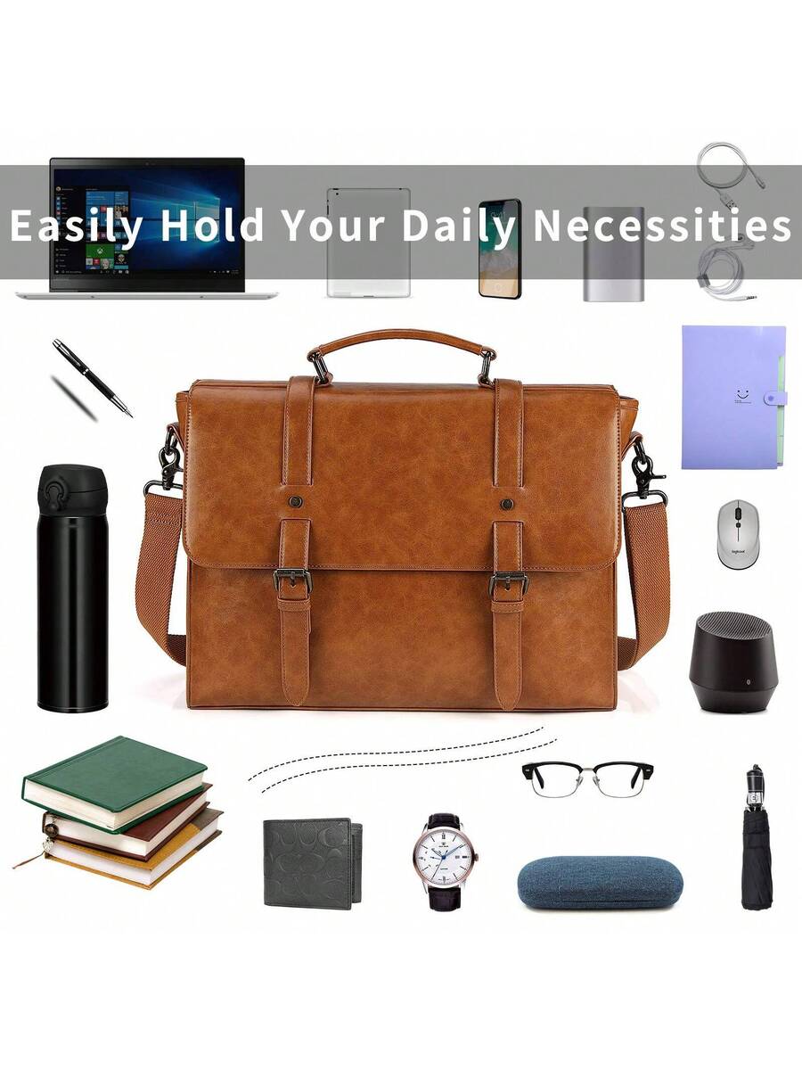 Men's Messenger Bag Briefcase 15.6 Inch Waterproof Leather Laptop Satchel Shoulder Bag Business School Travel Notebook Office Bag