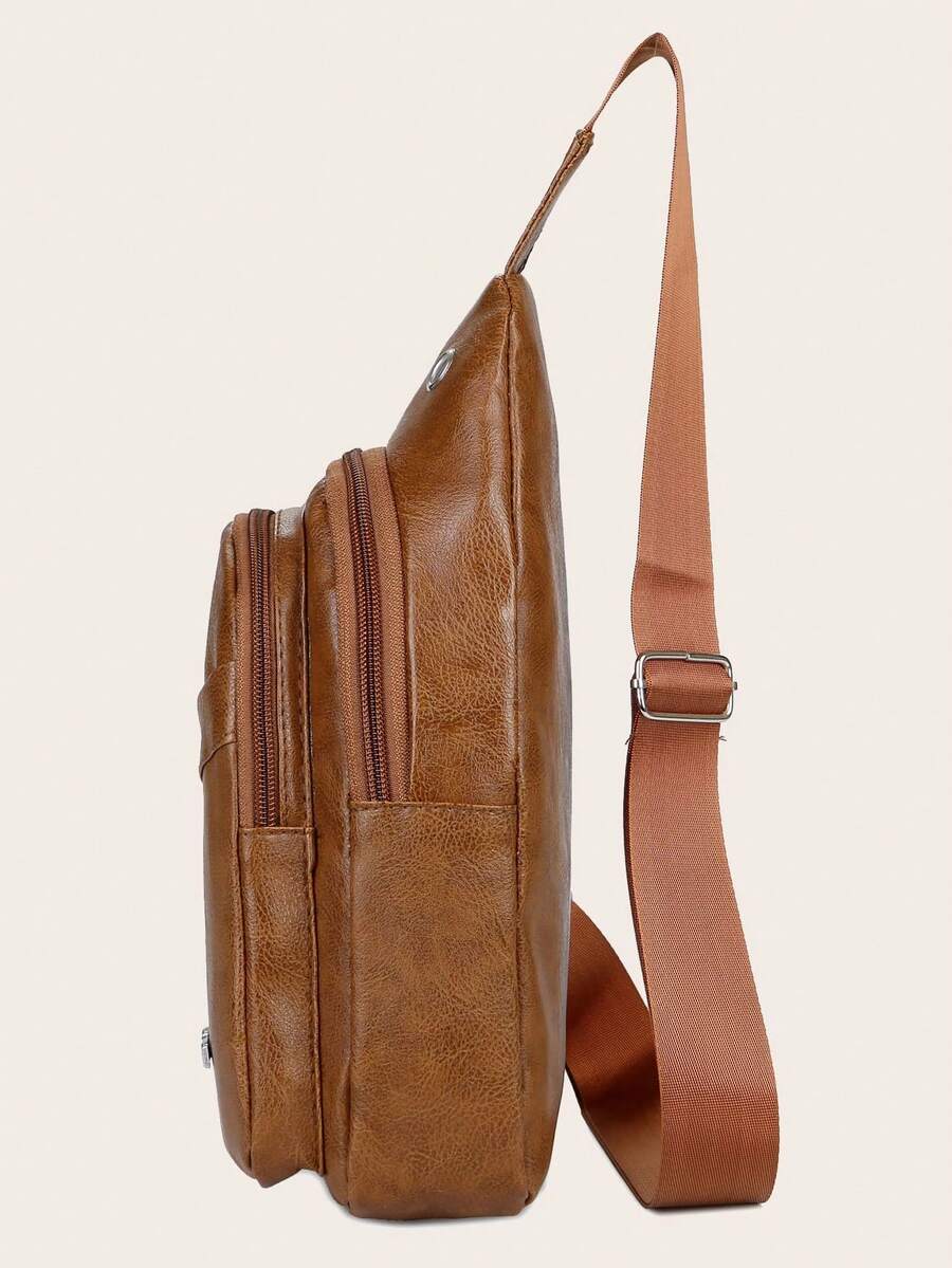 Men's Vintage Fanny Pack Waist Bag With Headphone Jack Adjustable Strap Multi Pocket Casual Crossbody Chest Bag Hiking Cycling Travel