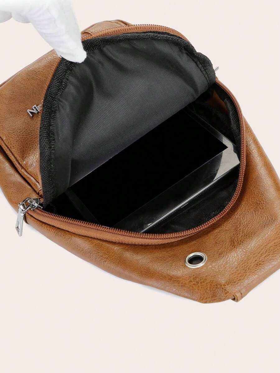 Men's Vintage Fanny Pack Waist Bag With Headphone Jack Adjustable Strap Multi Pocket Casual Crossbody Chest Bag Hiking Cycling Travel