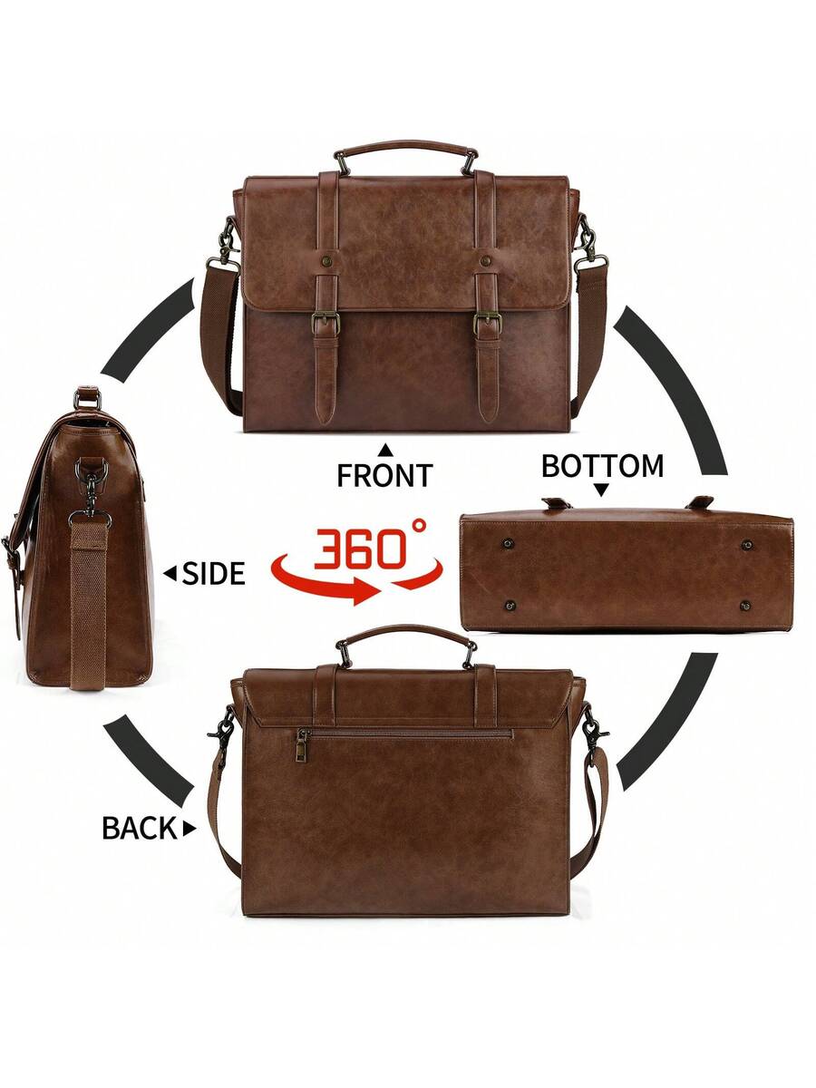 Men's Messenger Bag Briefcase 15.6 Inch Waterproof Leather Laptop Satchel Shoulder Bag Business School Travel Notebook Office Bag