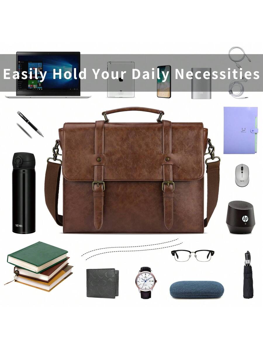 Men's Messenger Bag Briefcase 15.6 Inch Waterproof Leather Laptop Satchel Shoulder Bag Business School Travel Notebook Office Bag