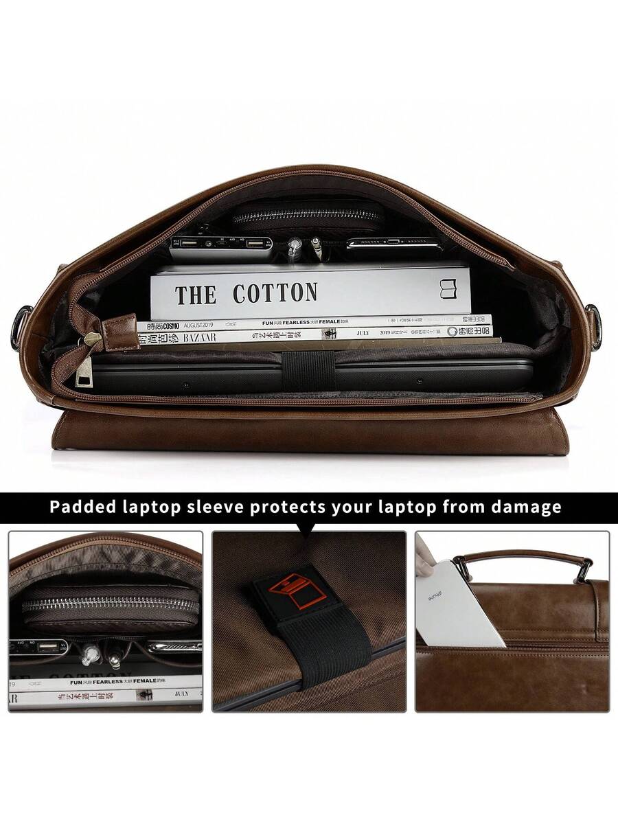 Men's Messenger Bag Briefcase 15.6 Inch Waterproof Leather Laptop Satchel Shoulder Bag Business School Travel Notebook Office Bag
