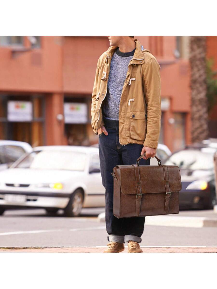 Men's Messenger Bag Briefcase 15.6 Inch Waterproof Leather Laptop Satchel Shoulder Bag Business School Travel Notebook Office Bag