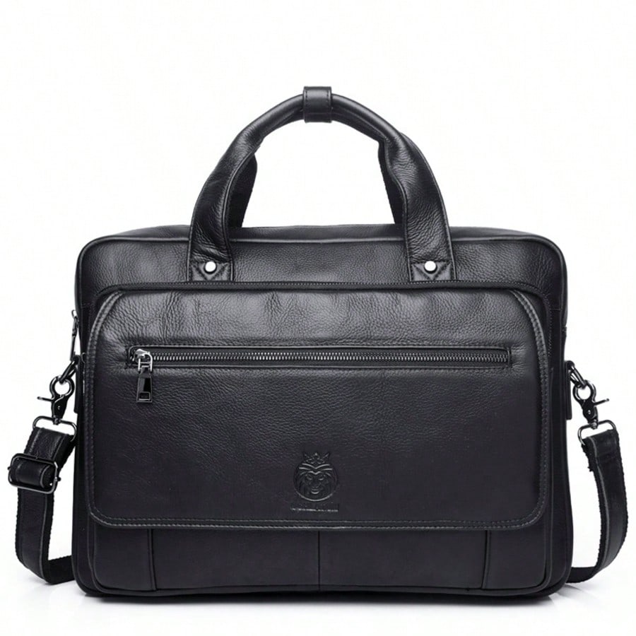 Men's Top Grain Leather Briefcase Vintage Messenger Bag Single Shoulder Crossbody Business Computer Work Travel Office Laptop Handbag