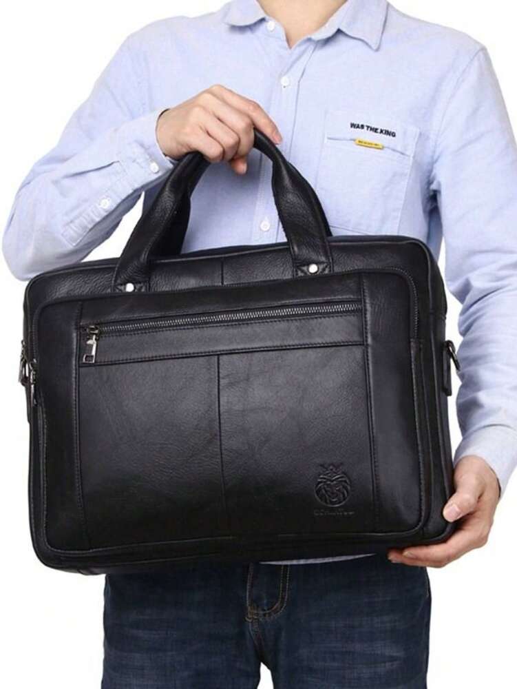 Men's Leather Business Briefcase 16 Inch Laptop Bag Handheld Shoulder Messenger Office Bag Work Computer Satchel Classic Vintage Style