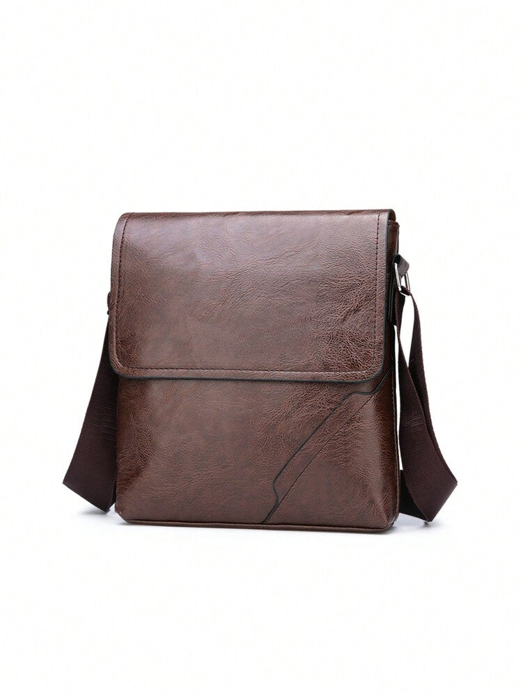 Men's Coffee Color PU Leather Shoulder Messenger Bag Lightweight Business Crossbody Sling Bag Versatile Travel Briefcase Tote Satchel