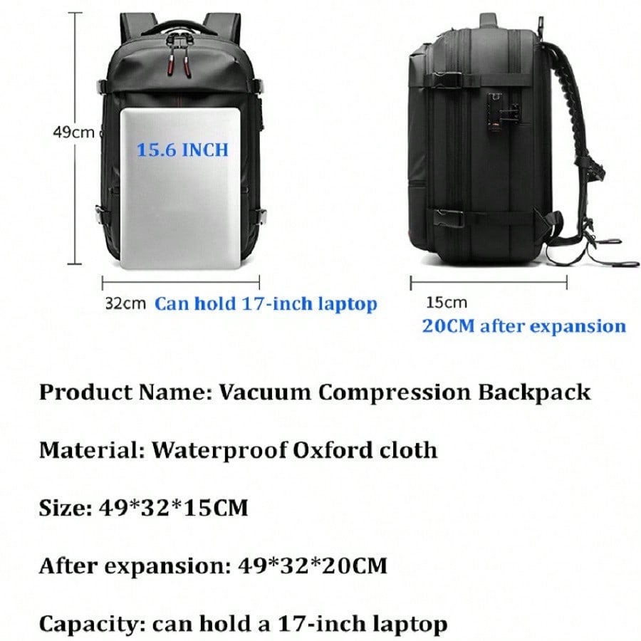 Men's Travel Backpack 17 Inch Laptop Bag Compression Backpack Business Large Capacity School Bag Hiking Gym Sports Travel Casual Tote